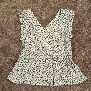LOFT Cream Floral Print V-Neck Tank Top